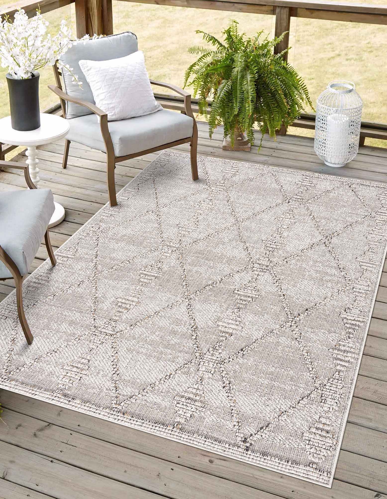 BoutiqueRugs Nyla Farmhouse Area Rug - Outdoor Safe - Beige - 2' x 3'