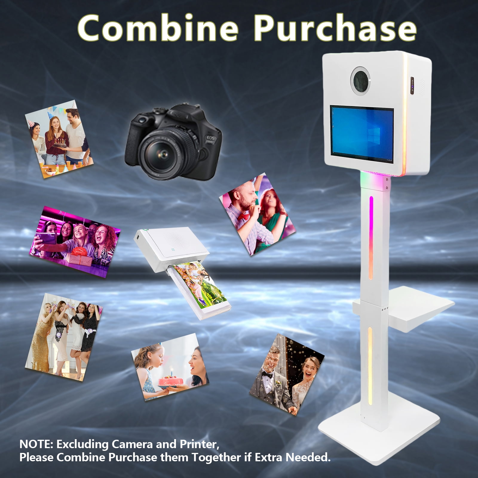 WideMeet 15.6inch Touch Screen Selfie Photobooth Machine with RGB Light for Wedding Event Party