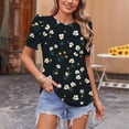 thumbnail image 3 of Tops de Algodón de las Mujeres con Cuello Tripulación Plisado Manga Corta Suéter Suelto, Top de Impresión Casual para el Hogar Y el Uso Diario, 3 of 7
