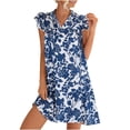 thumbnail image 2 of Fashion Women Summer Casual V-Neck Bandage Short Sleeve Floral Printed Dress, 2 of 4