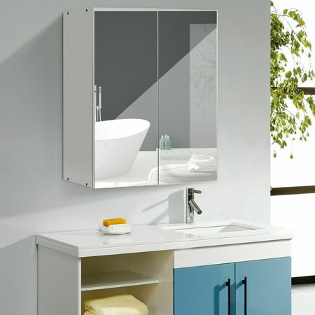Gymax 24 Wide Wall Mount Mirrored Bathroom Medicine Storage