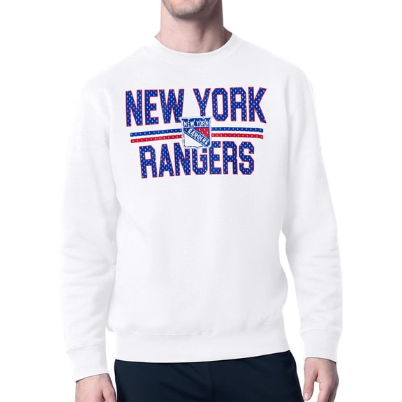 Men's Starter White New York Rangers Mesh Look Team Name Logo Pullover Sweatshirt