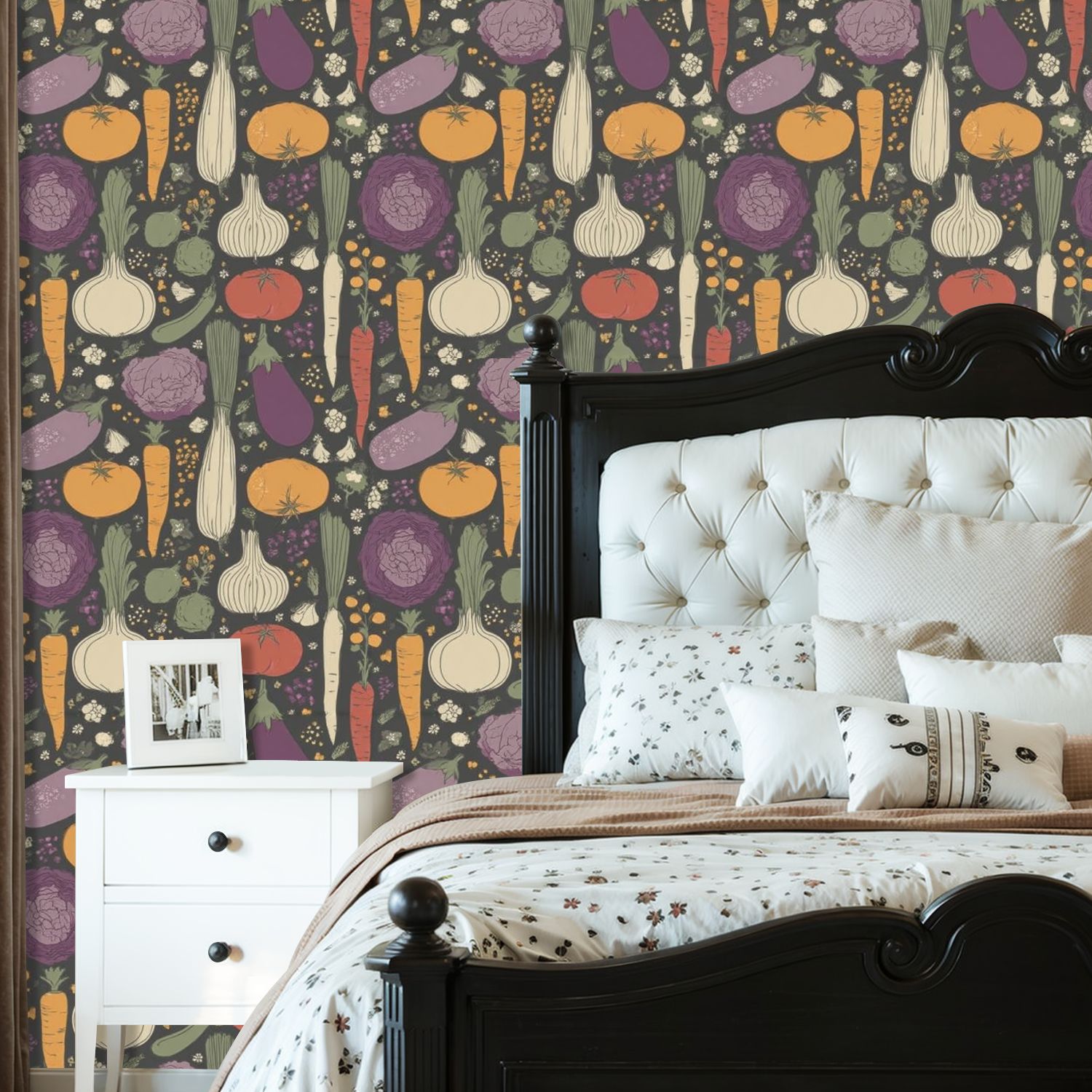 Modern Peel and Stick Wallpaper 23.6in x 9.8ft Colorful Vegetable Carrots Tomatoes Eggplants Onions Cabbage Wall Mural Self-Adhesive Removable Wall Paper for Kitchen Cabinet Renter Friendly