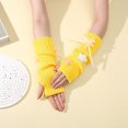 thumbnail image 3 of HEWUQI Women's Cute Star Knit Fingerless Arm Warmers Ribbed Half‑Finger Gloves Long Wrist Sleeves Yellow, 3 of 4