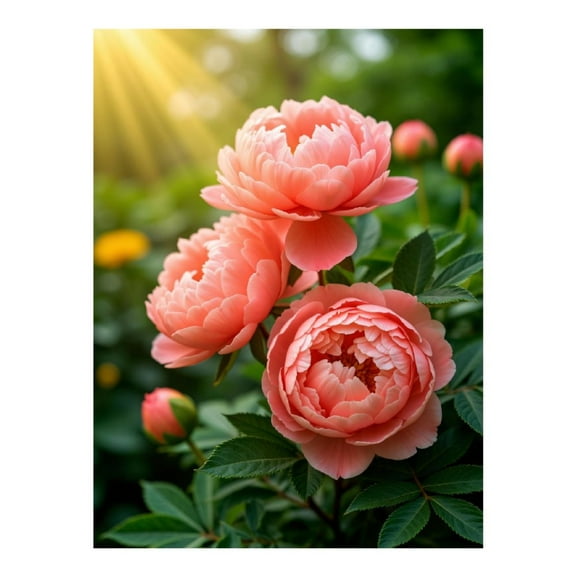 Diamond Art Kits for Adults - Pink Peonies Sunlight Garden Scene 5d Diamond Painting for Adults, Diamond Art for Adults Beginners, Frameless Diamond Painting Kits for Adults for Home Wall Decor