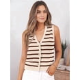 thumbnail image 4 of Women'S Knit Striped Vest Sleeveless Button Down Cardigan Short Cropped Sweater Waistcoat Brown S, 4 of 8