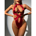 thumbnail image 4 of Lencería sexy europea y americana con tirantes para mujer, escote en V, sin espalda, tentación, pecho fruncido, moldeadora de cuerpo, ropa de una pieza, 4 of 5