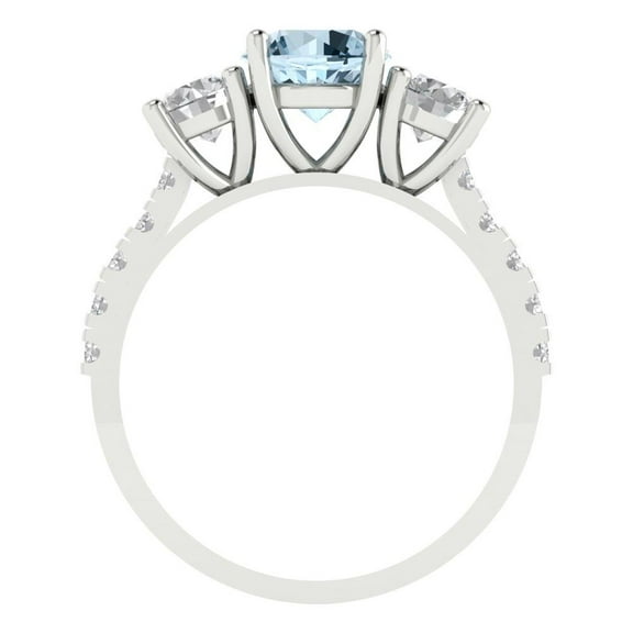1.97 ct Round Cut Natural Sky Blue Topaz Three-Stone Engagement Ring for Women in 18K White Gold