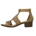 thumbnail image 4 of Gilian-1 Women's Open Toe Laser Cutout Chunky Heel Ankle Strap Vegan Suede Sandals TAN 10, 4 of 4