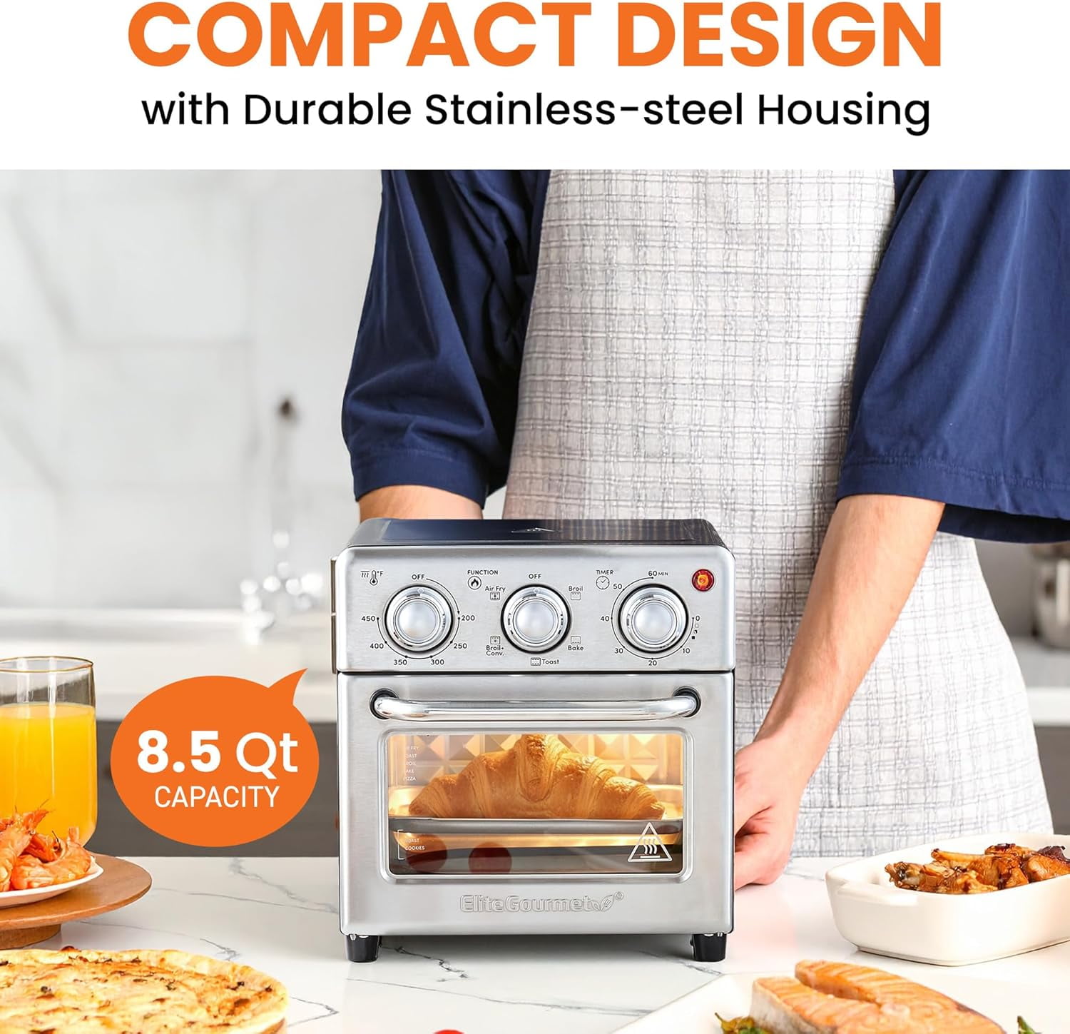 EAF0852SS 8.5Qt Air Fryer Oven with Stainless Steel Finish and Convection Technology