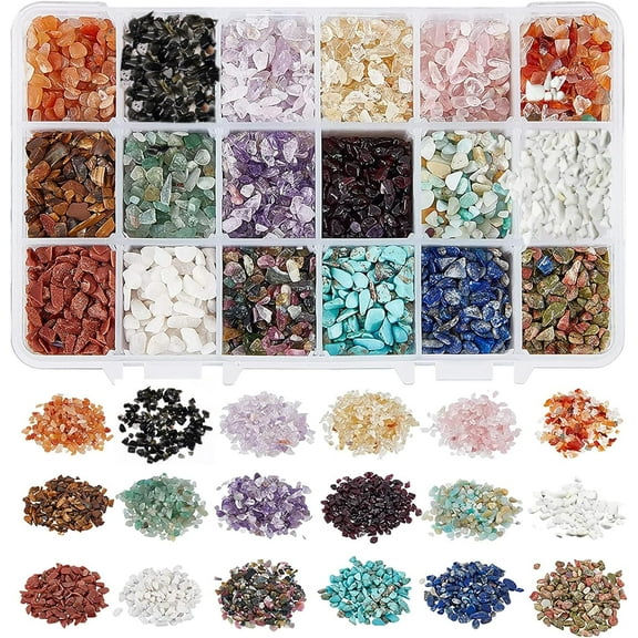 Mixed Natural & Synthetic Gemstone Chips 2~8x2~4mm 25g/compartment 450g/box