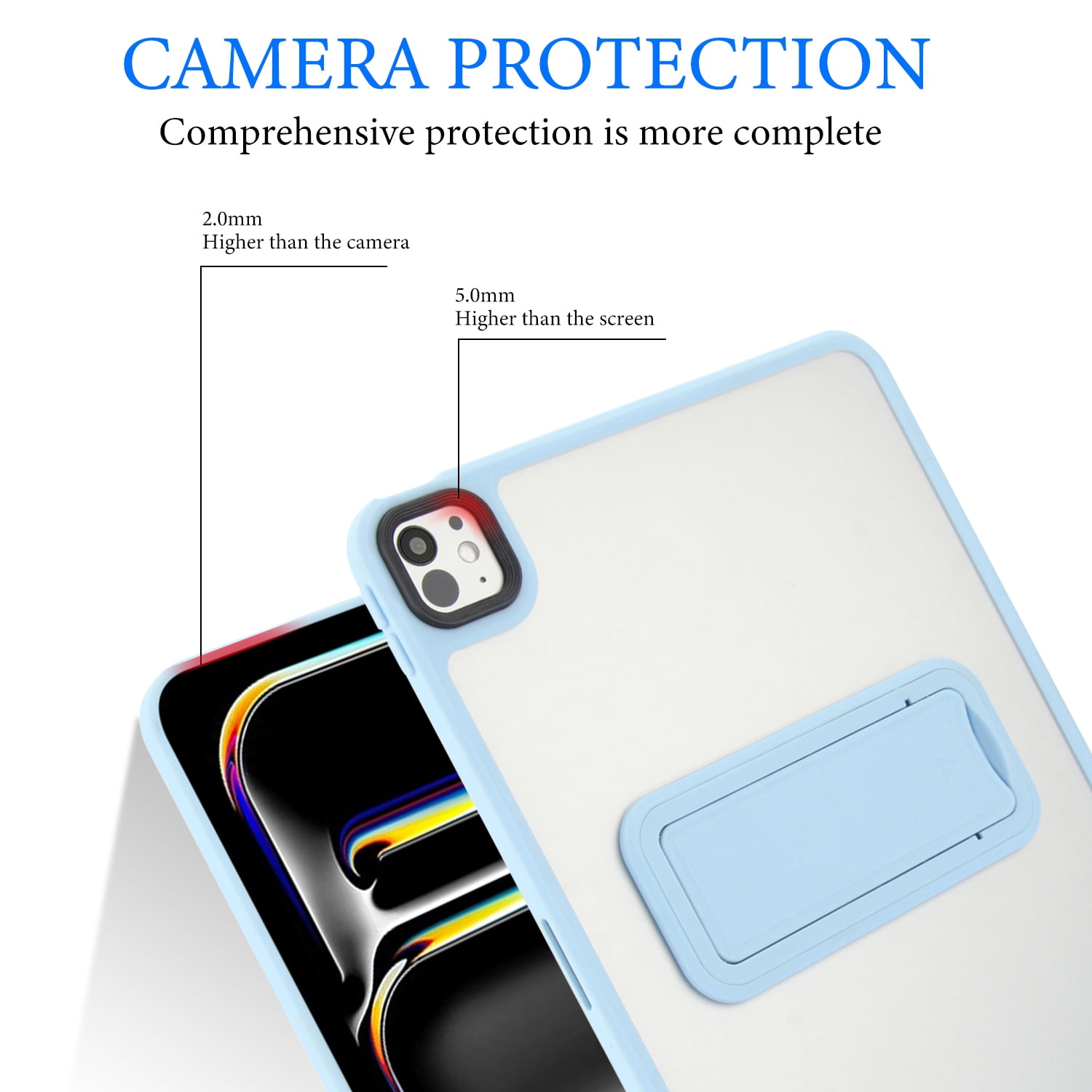 TECH CIRCLE for Apple iPad Pro 13-inch (M4/M5) 2024/2025 Release Slim Clear Back Cover Case with Kickstand, Screen Protector Film, Lightweight Protective Scratch Resistant Thin Case, 03 Blue