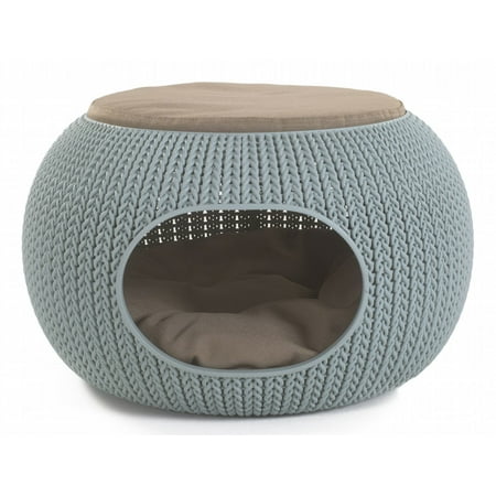 Keter Pets Knit Cozy Pet Home, Luxury Lounge Bed & Pet Home with Cushions, Misty Blue