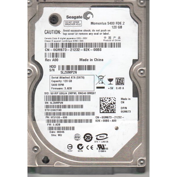 ST9120827AS, 5LZ, WU, PN 9CU133-030, FW 3.ADB, Seagate 120GB SATA 2.5 Hard  Drive