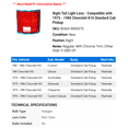 thumbnail image 2 of Right Tail Light Lens - Compatible with 1975 - 1986 Chevy K10 Standard Cab Pickup 1976 1977 1978 1979 1980 1981 1982 1983 1984 1985, 2 of 2