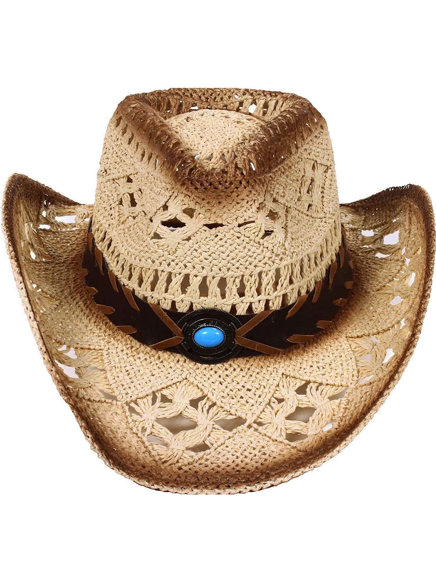 COWBOY Western HAT Shapeable STRAW Cowgirl Cap Raffia MEN WOMEN 