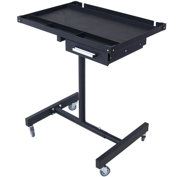 Heavy Duty Steel Adjustable Work Table - 220LBS Capacity, 4x2.5" Swivel Casters, Drawer Rubber Corners for Garage/Repair Shop/DIY