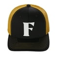 thumbnail image 2 of Daxton Baseball Trucker Hat 3D Capital Alphabet Letters Structured Mid Profile Cap, Black Gold Hat, White Letter F, 2 of 2