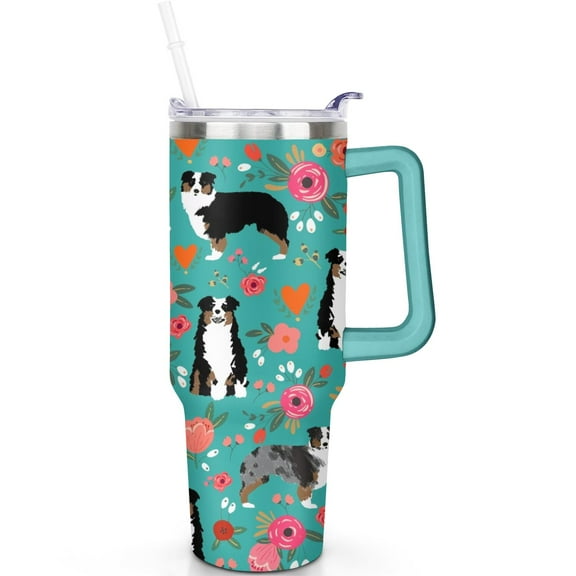 Dog Theme 40oz Tumbler Handle Spill Proof Lid Straw 40 oz Dog Tumbler Double Insulated BPAFree Design