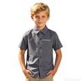 thumbnail image 2 of Fozruso Boys Striped Pattern Short Sleeve Dress Shirt Button Front School Uniform Shirts for Toddler and Kids, 2 of 7