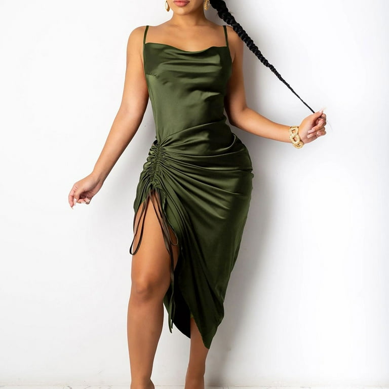 Drawstring silk cheap dress