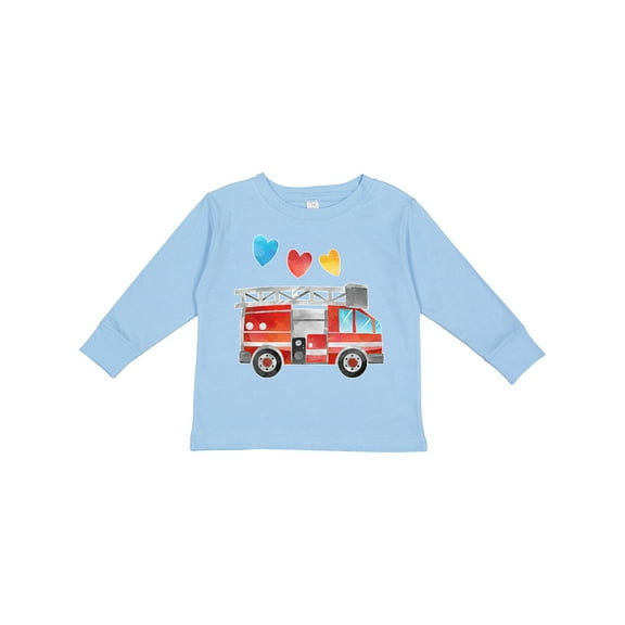 Inktastic Valentine's Day Fire Truck with Hearts Boys or Girls Long Sleeve Toddler T-Shirt