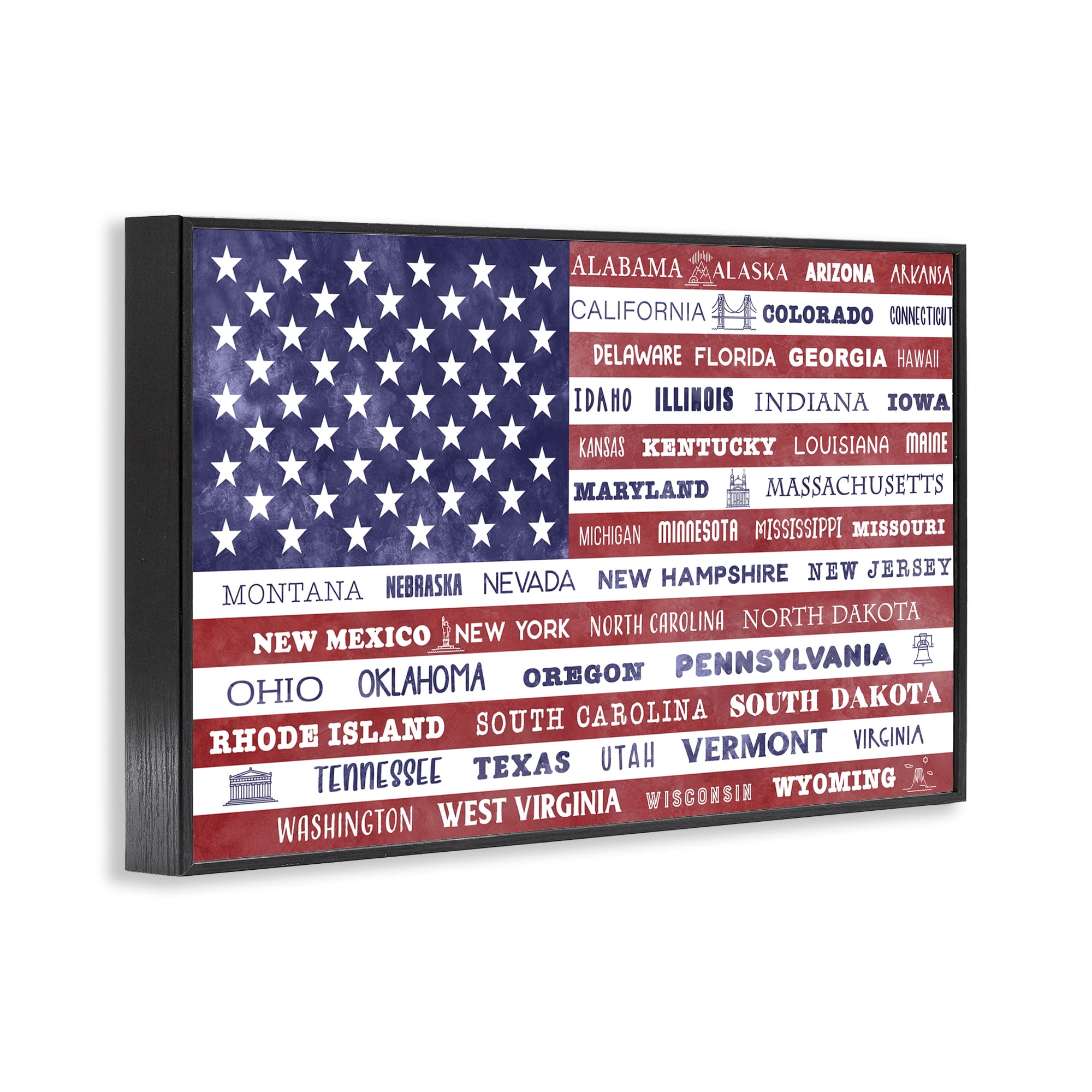 Stupell Industries States Of America Flag Black Framed Giclee Art, design by Daniela Santiago