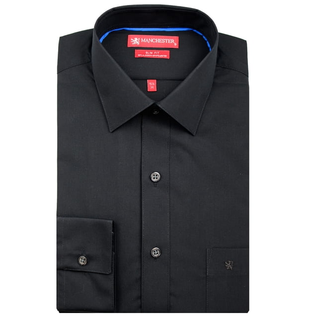 Manchester Camisa de Vestir Slim Fit Negro, 18" Cuello 34" Manga Manchester 59958A