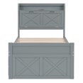 thumbnail image 6 of Gzxs Twin Size Captain Bed with Trundle and 3 Drawers, Modern Wood Platform Bed Frame with Storage Headboard and Charging Station, Gray, 6 of 8