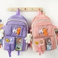 thumbnail image 1 of 5pcs Backpack Crossbody Bag Handbag Drawstring Bag And Pen Bag Set, Cute Cartoon High School Junior High School Students Large Capacity All-match Backpack, Cute Sweet Student Backpack With Cute Rabbit And Carrot Charms, 1 of 5