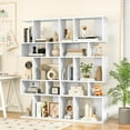 thumbnail image 5 of WYDK 5-Tier Geometric Bookshelf White, 70'' Tall Wood Freestanding Decorative Display Open Shelves with Anti-Tipping Device, Each Shelf Holds up to 44 lbs, Wooden S Shaped Bookcase, 5 of 8