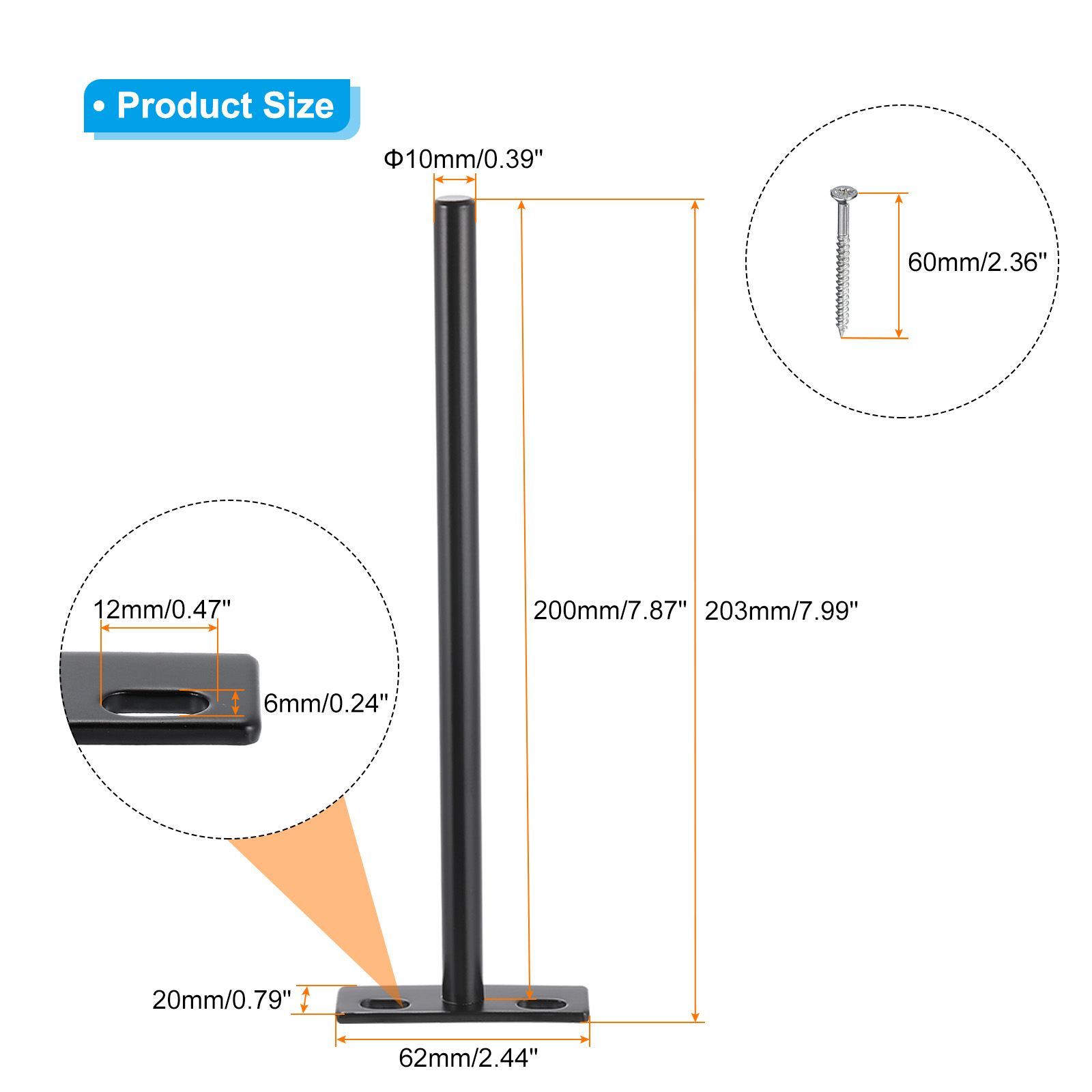 Uxcell Floating Shelf Bracket 8", T Brackets for Shelves, Wall Mounting Blind Shelf with Screws, Black 4 Set