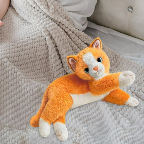 Juguete de peluche de realista para niños, regalo de dibujos animados abrazable, gatito de peluche y realista para sofá, dormitorio, hogar, Naranja