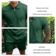 thumbnail image 5 of Hombre Sudadera Pantalones Cortos Traje Color Puro Cuello Vuelto Cremallera Transpirable Piel Amigable Hombre Camiseta Conjunto Verde M, 5 of 6