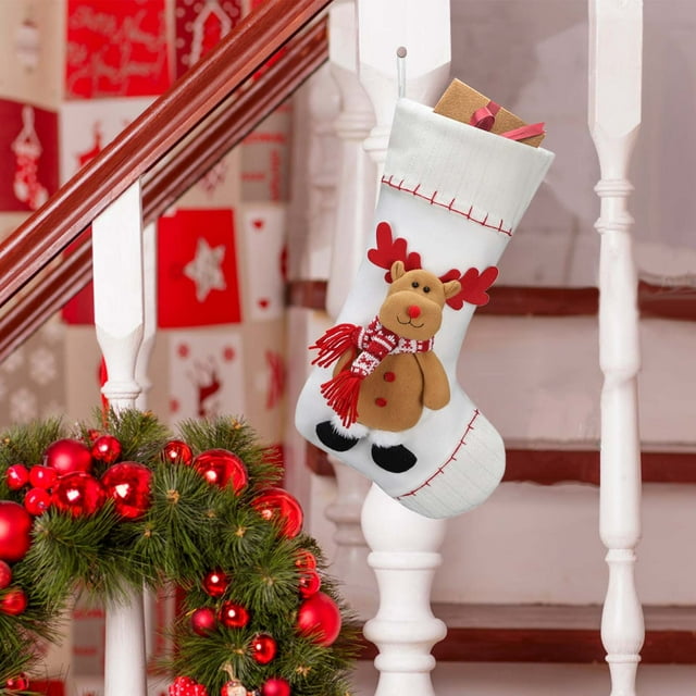 Calcetines Decorativos Navideños con Diseño de Muñeco de Nieve para Ancianos, Calcetines Blancos para Regalo, Decoración Colgante para Chimenea Del Hogar.