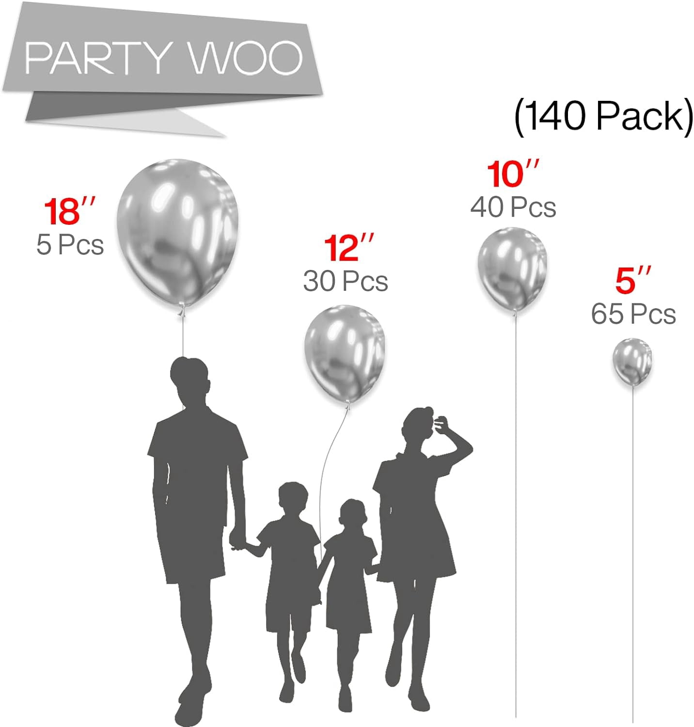 Silver Balloons 140 pcs Different Sizes of 18 12 10 5 Inch Silver Balloon Arch Kit Garland for Birthday Graduation Bachelorette Engagement Bridal Shower Wedding Party Decorations Silver-G102