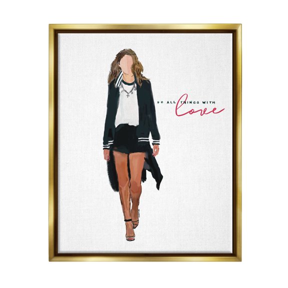 Stupell Industries All Things With Love Inspiring Glam Fashion Woman Graphic Art Metallic Gold Floating Framed Canvas Print Wall Art, Design by Amelia Noyes