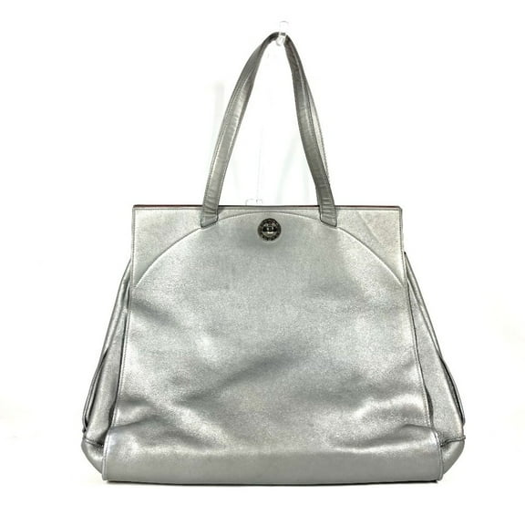 Pre-Owned BVLGARI Bulgari Shoulder Bag Logo Turnlock Tote Leather Men Women Silver (Good)