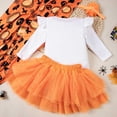 thumbnail image 6 of Weebloom Toddler Girl Halloween Outfits Kids Outfit Hallowmas Pumpkins Letters Prints Romper Skirt Hairband 3Pcs Set Dailywear 12-18 Months White, 6 of 6