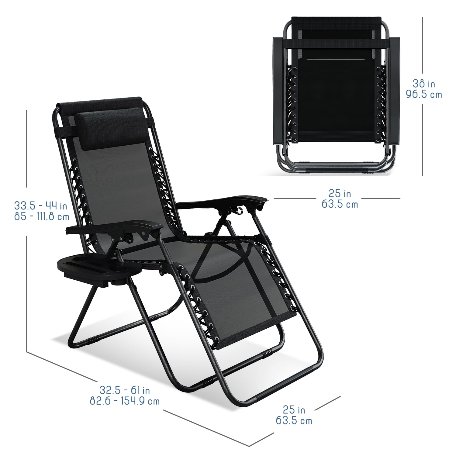 LammaLoe Zero Gravity Chair Set of 4, Outdoor Lounge Chairs with Cup Holder, Black