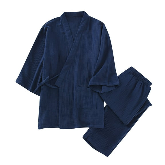 POIUYTR Men's Pajama Set Cotton Soft Sleepwear Pjs Lightweight 3/4 Sleeve Shirts Top and Pants Lounge Set