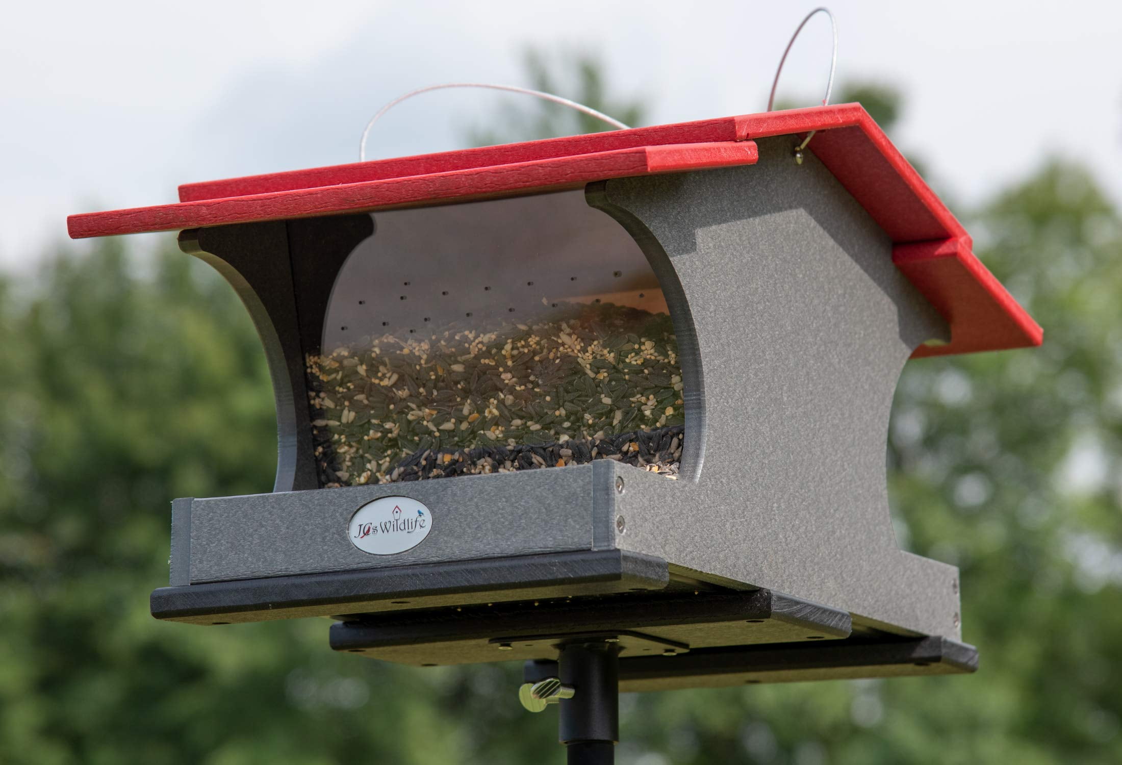 JCs Wildlife Large Poly Hopper Bird Feeder (Cardinal Red/Gray)