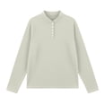 thumbnail image 4 of thefmos Women Plus Size Fall Winter Collared Long Sleeve Button Down Shirts Casual Pullover Tops Solid Loose Tunic Blouses Vacation Office Clothes, Khaki M, 4 of 6