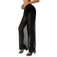thumbnail image 4 of Women See Through Wide Leg Cover Up Pants High Waist Sheer Mesh Pants Swimsuit Palazzo Beach Pants, 4 of 7