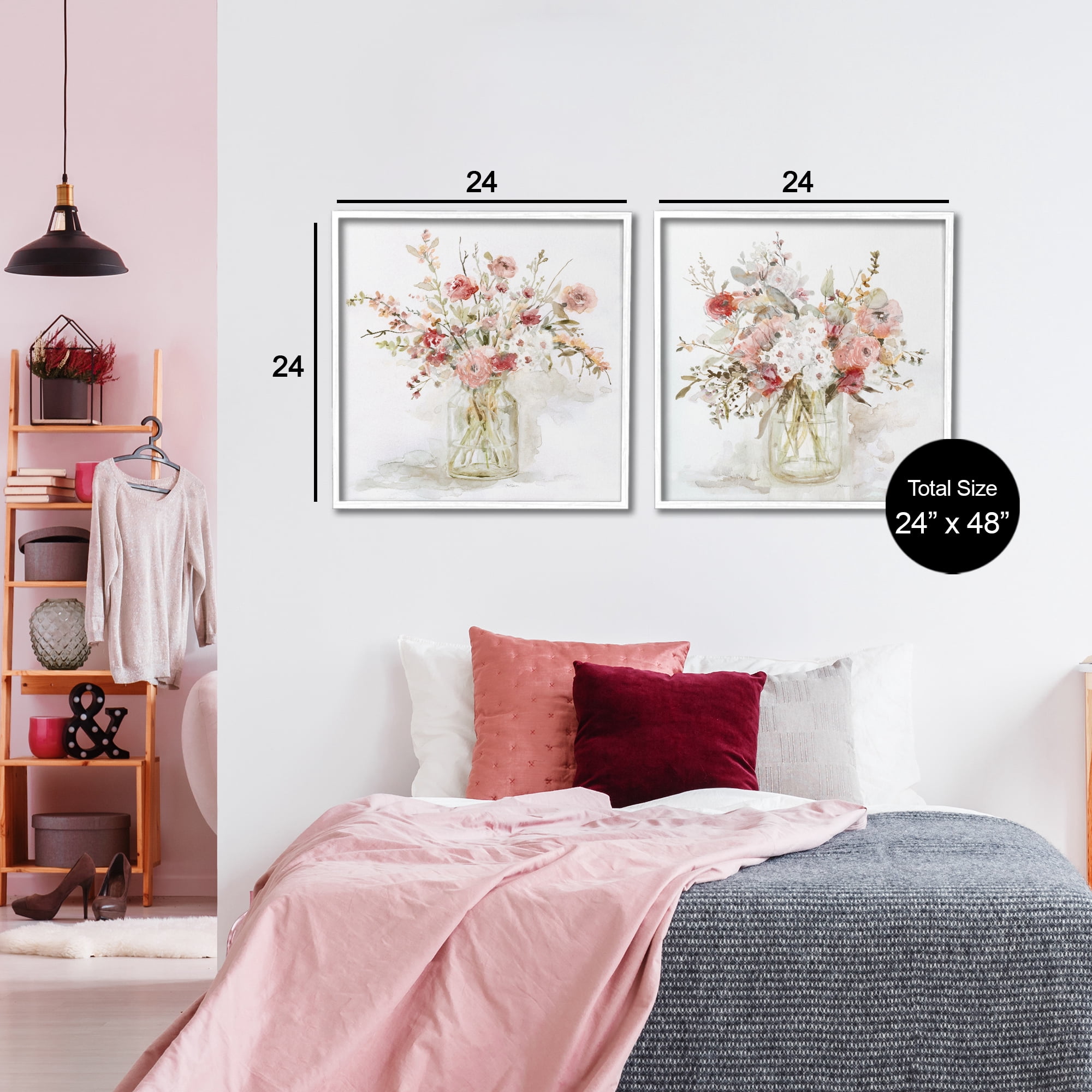 Stupell Industries Delicate Watercolor Bouquets in Glass 2 Piece White Framed Giclee Art Set, design by Carol Robinson