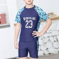 thumbnail image 2 of YONGHS Kids Boys Rash Guard 3-Piece Tankini Set Short Sleeve Swim Shirt with Trunks Hat Swimsuit Camouflage Green 3-4, 2 of 5
