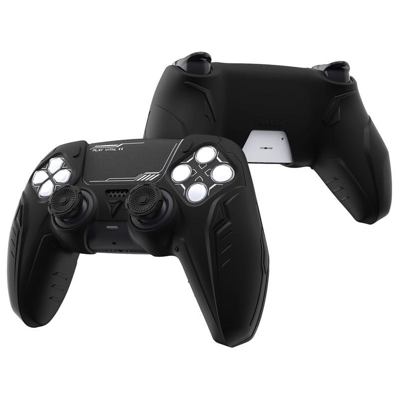 PlayVital 2 Set Silicone Case for ps5 Controller - Anti-Slip Premium Silicone Material|Futuristic CyberMech Design|Compatible with ps5 Official Charging Dock - Black