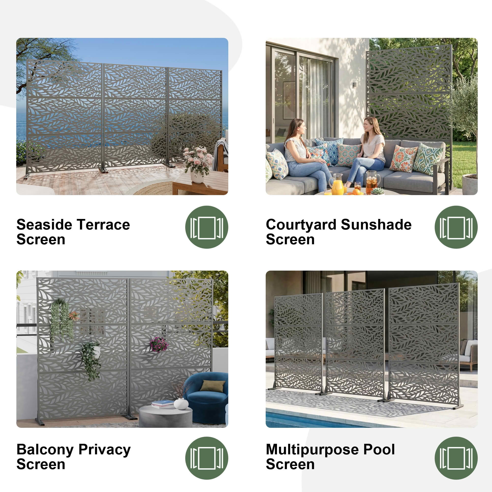 MAYEERTY Grey Rectangular Galvanized Metal Privacy Screen, Outdoor Garden Patio, 72×47×16in, 3 Panels