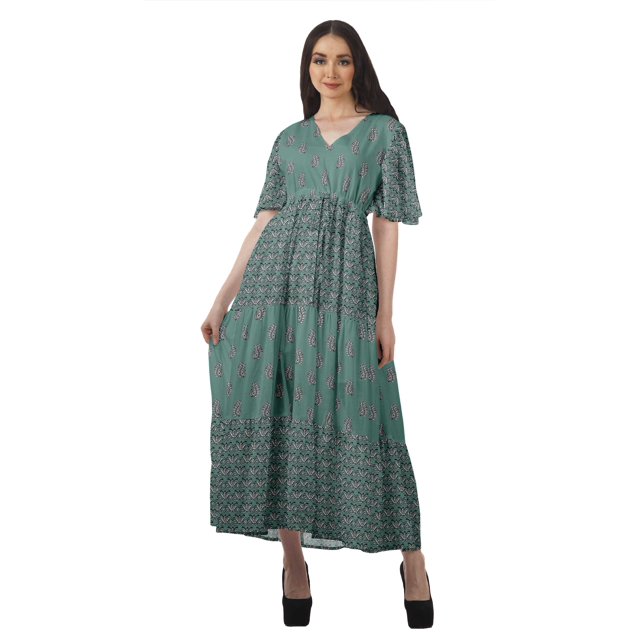 Moomaya Robes d'Été Imprimées Manches Courtes Femmes Vêtements Décontractés de Fête
