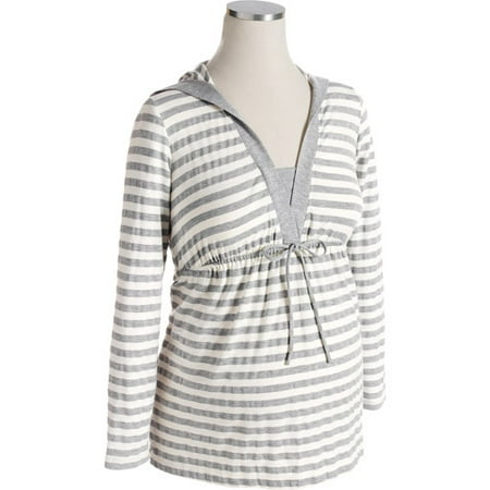Maternity Hooded Metallic-Stripe Empire Top
